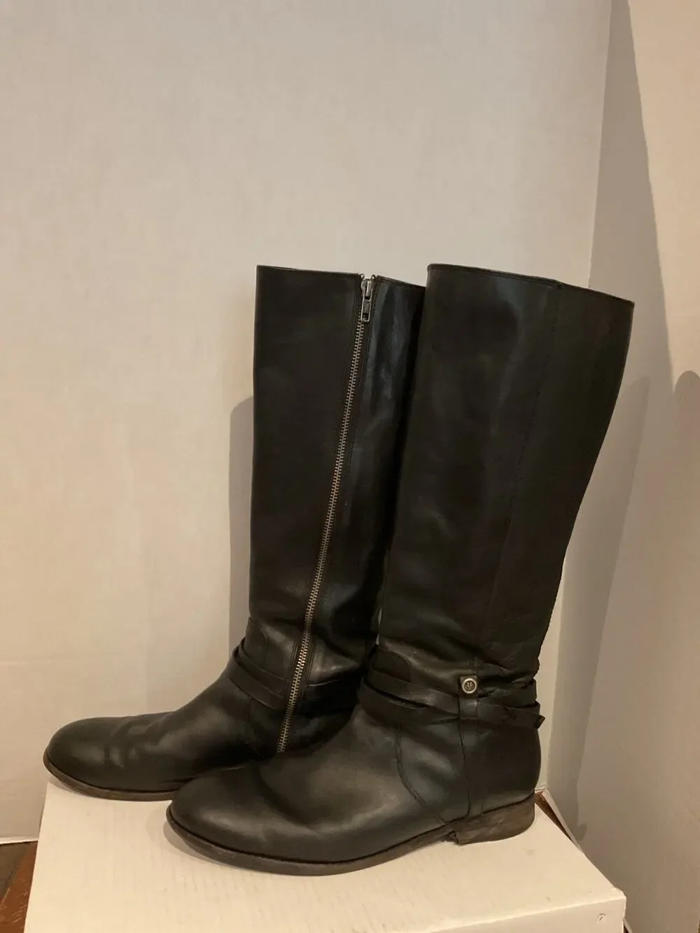 Frye - Melissa Harness - Black Leather Tall Riding Boots - Mexico - size 11B
